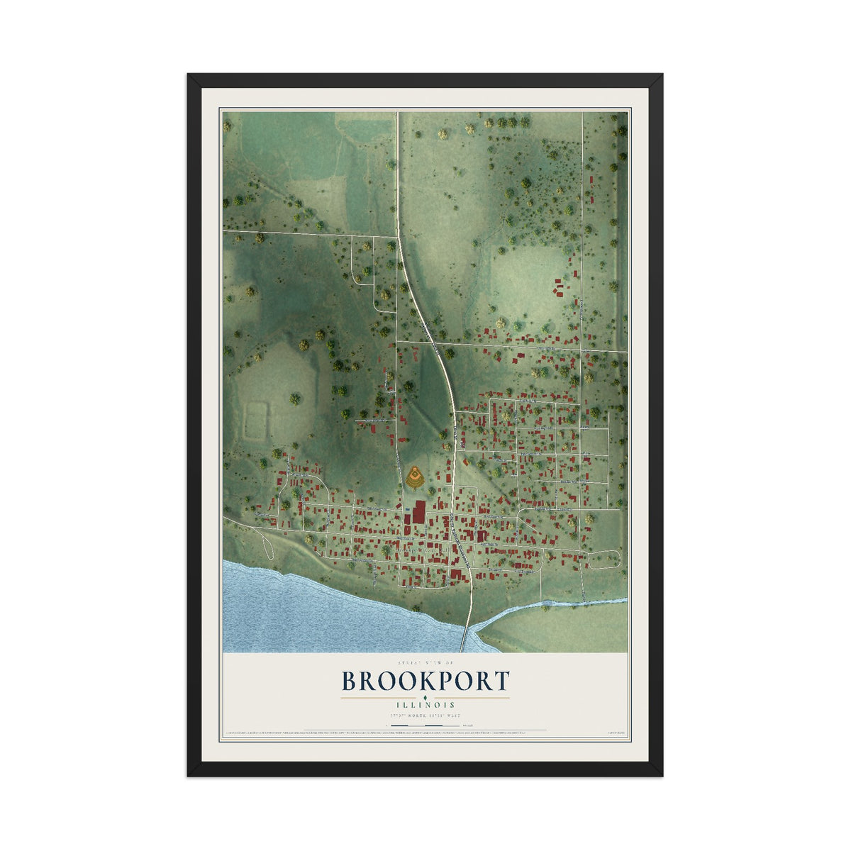 Map of Brookport, Illinois, 12 x 18 inch print in a black wood frame