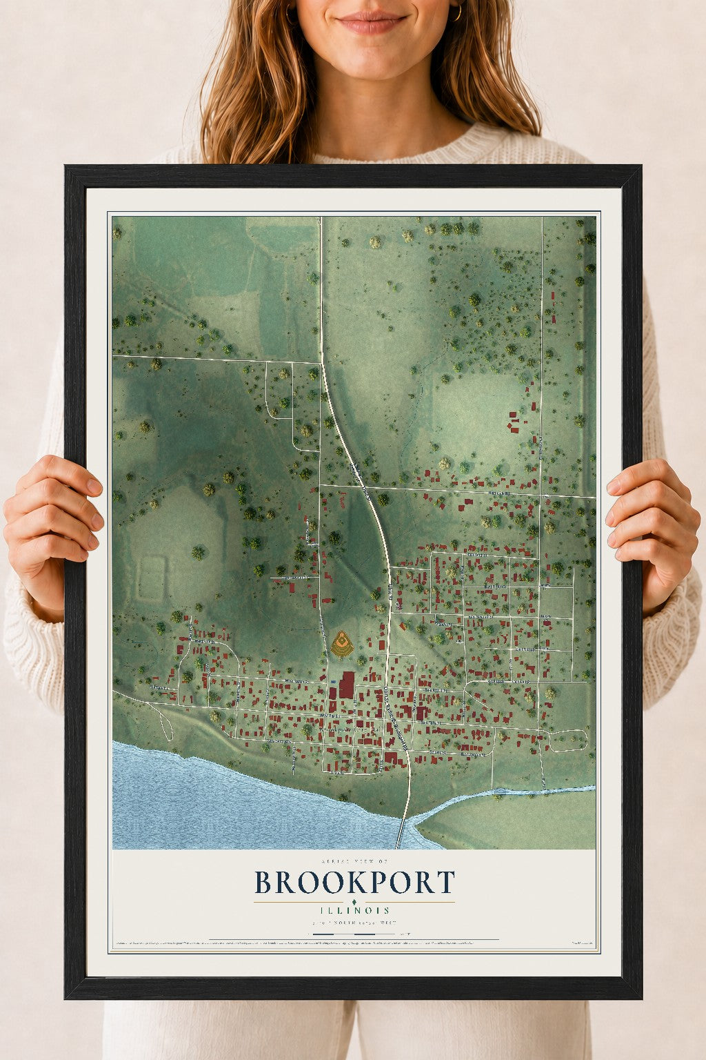 Map of Brookport, Illinois, 18 x 24 inch print in a black wood frame