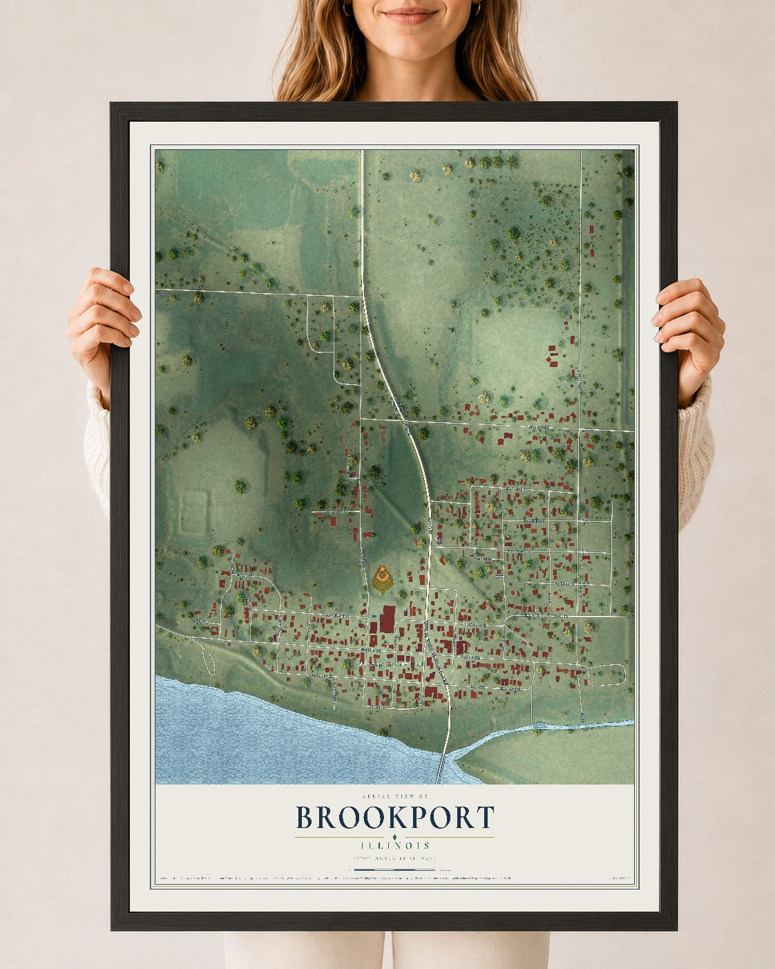 Map of Brookport, Illinois, 24 x 36 inch print in a black wood frame