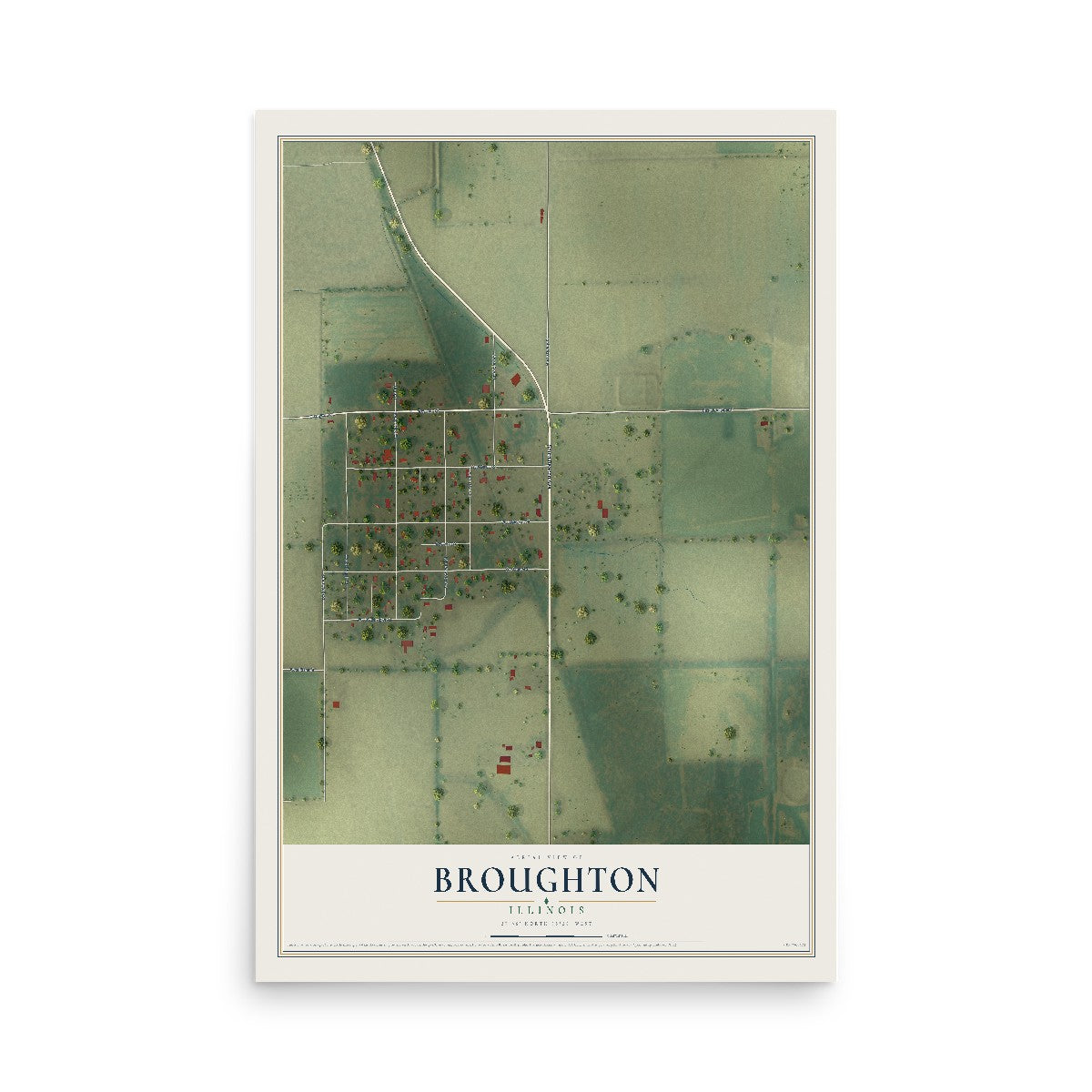 Map of Broughton, Illinois, 12 x 18 inch unframed archival matte print