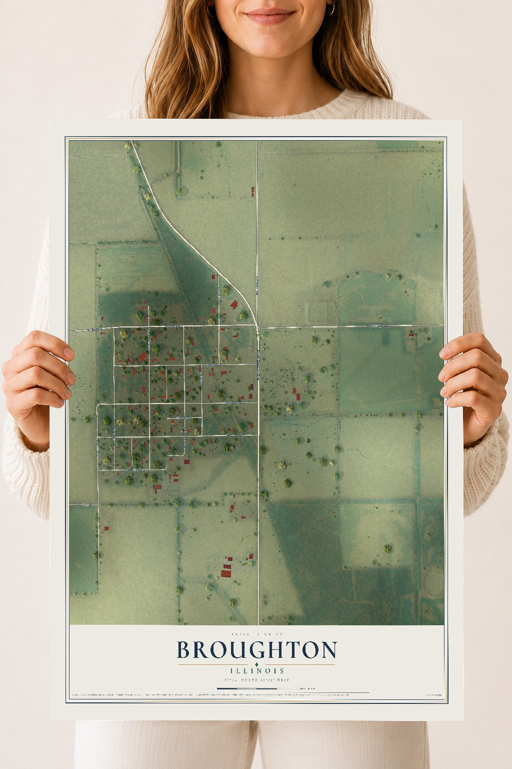 Map of Broughton, Illinois, 18 x 24 inch unframed archival matte print
