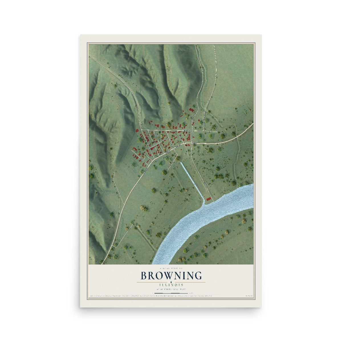 Map of Browning, Illinois, 12 x 18 inch unframed archival matte print