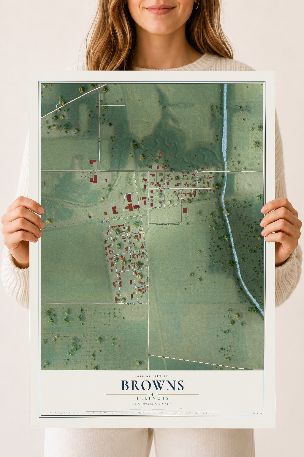 Map of Browns, Illinois, 18 x 24 inch unframed archival matte print