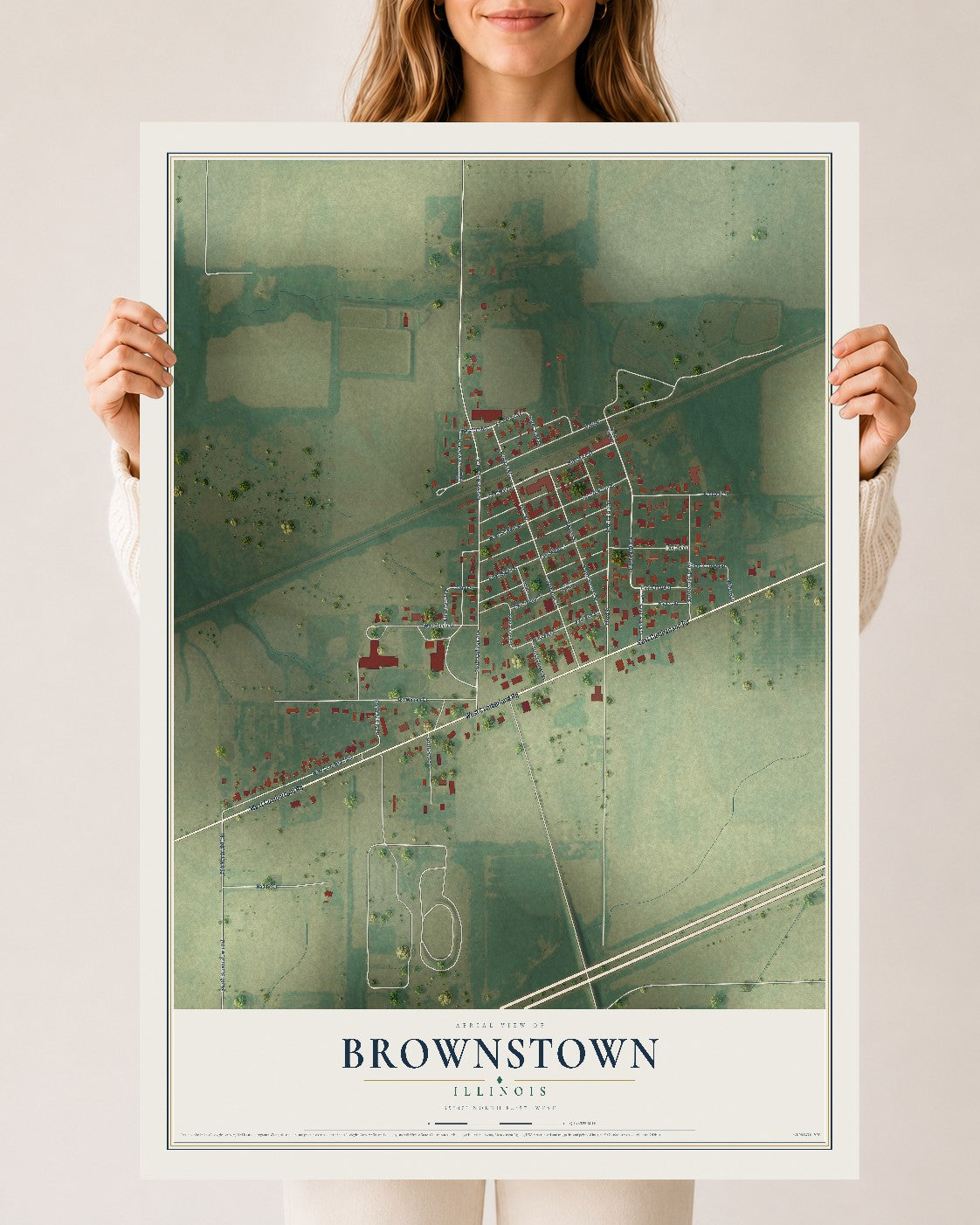 Map of Brownstown, Illinois, 24 x 36 inch unframed archival matte print