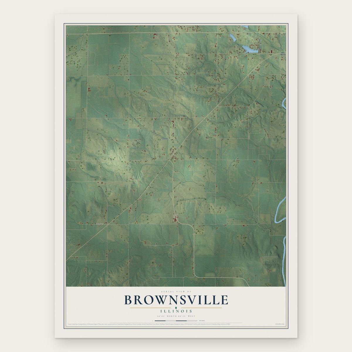 Brownsville, Illinois map print, the full design