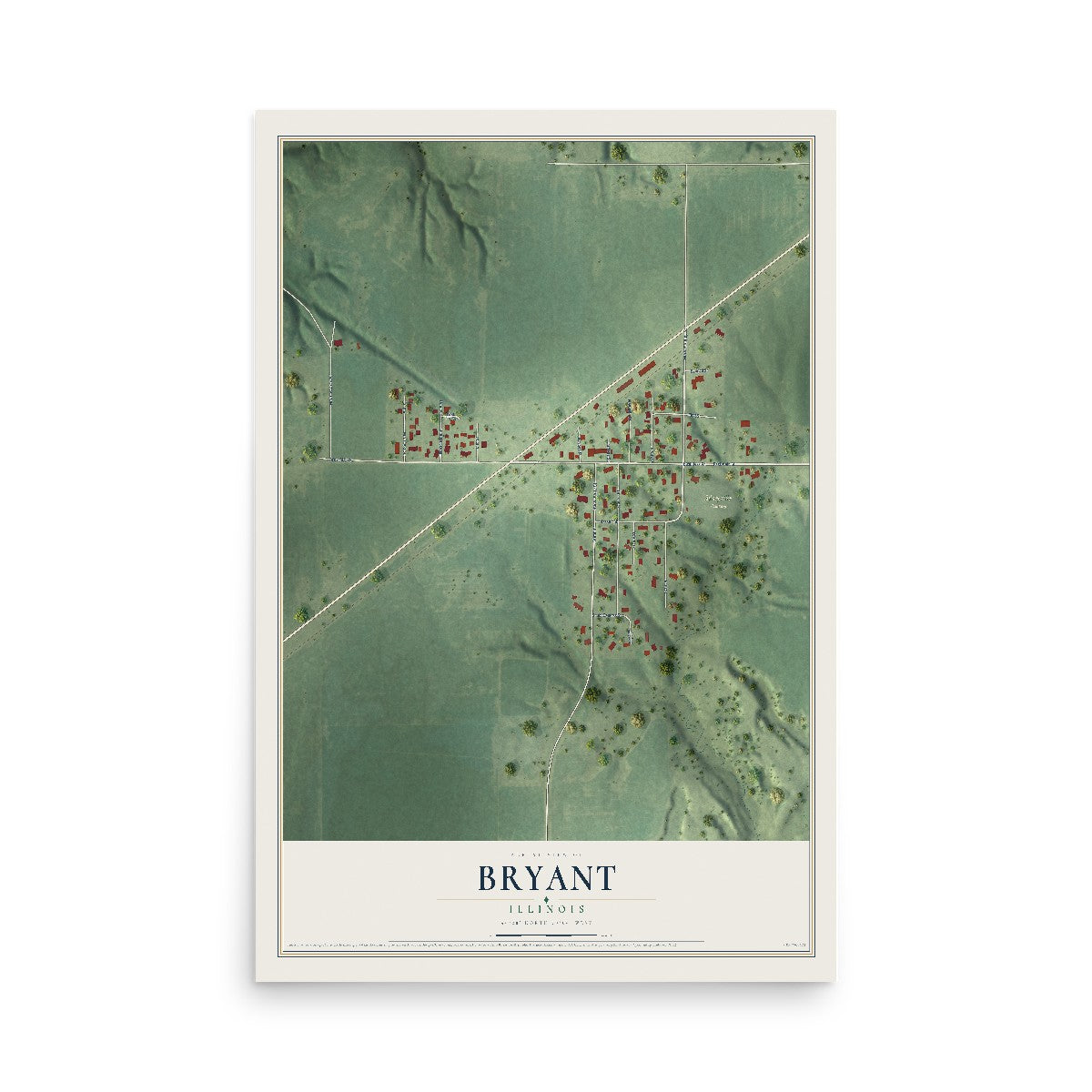 Map of Bryant, Illinois, 12 x 18 inch unframed archival matte print