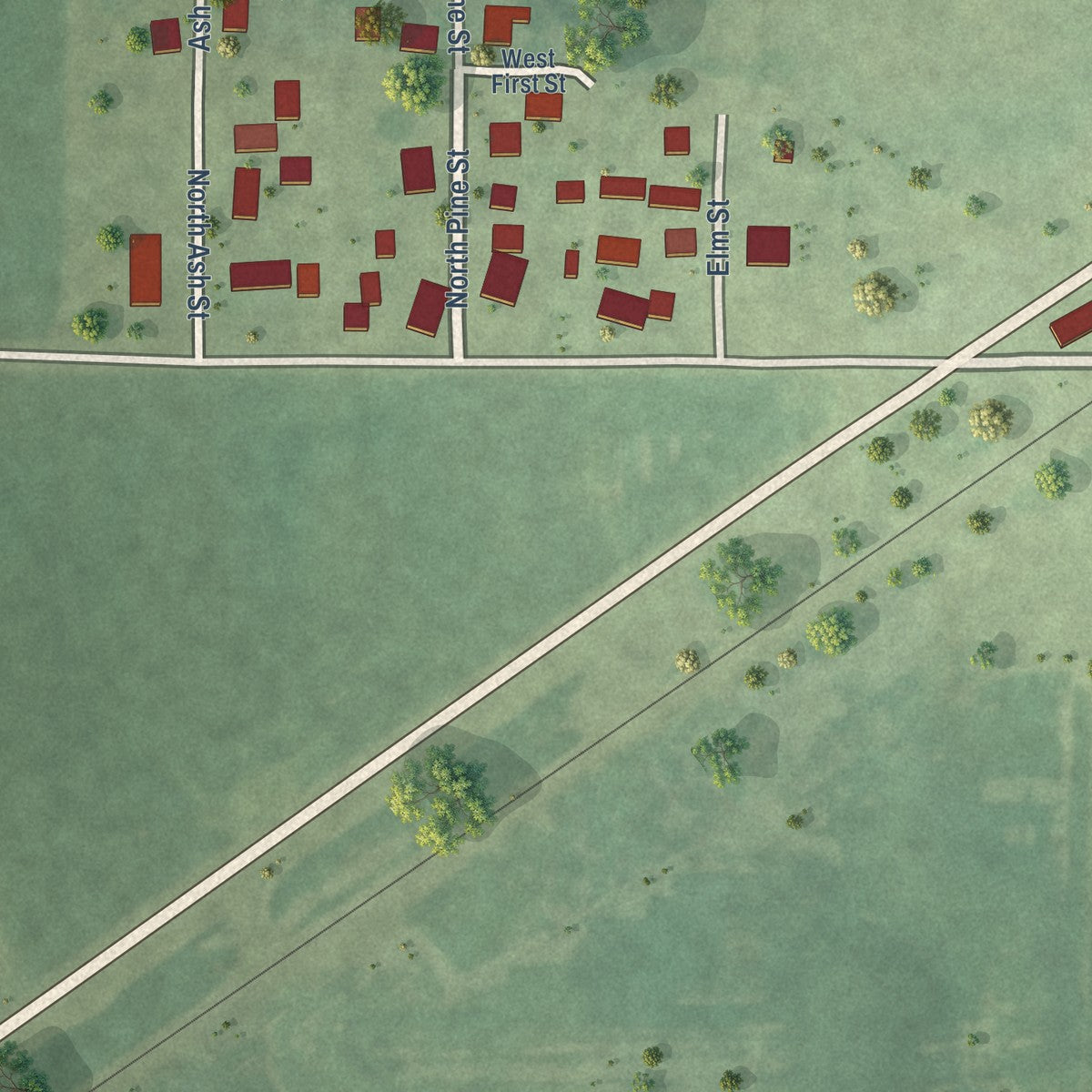 Second close-up of the map of Bryant, Illinois print showing more streets and buildings