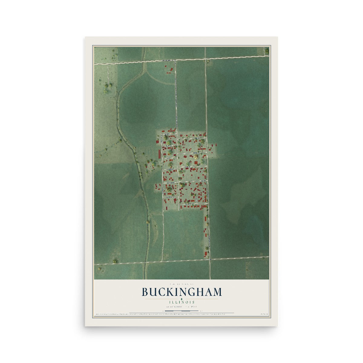 Map of Buckingham, Illinois, 12 x 18 inch unframed archival matte print