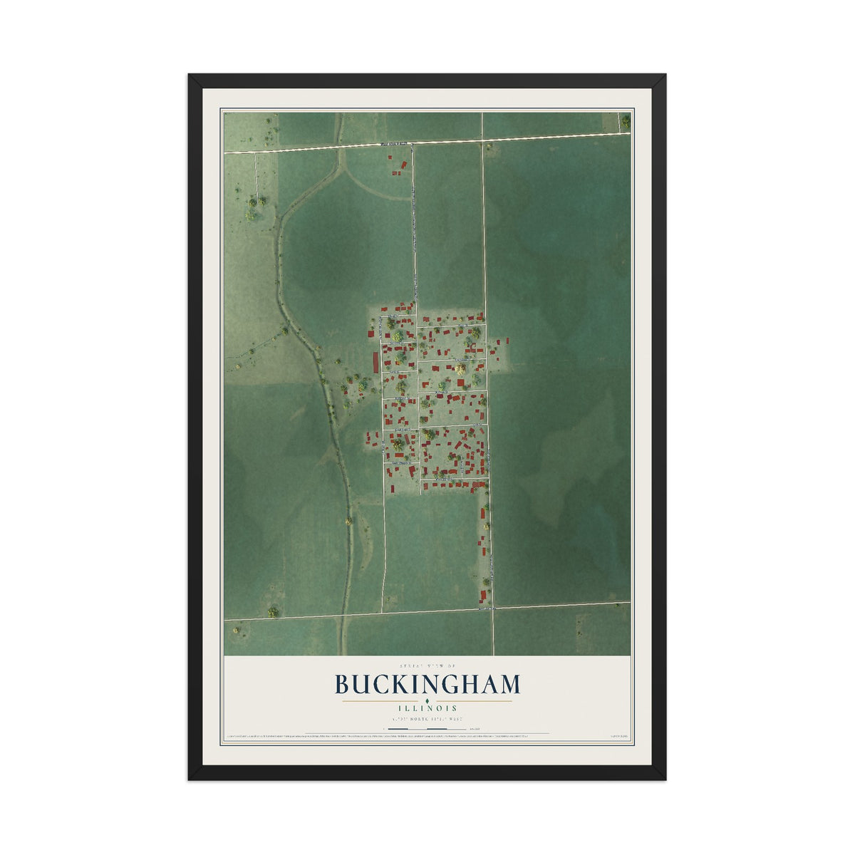 Map of Buckingham, Illinois, 12 x 18 inch print in a black wood frame