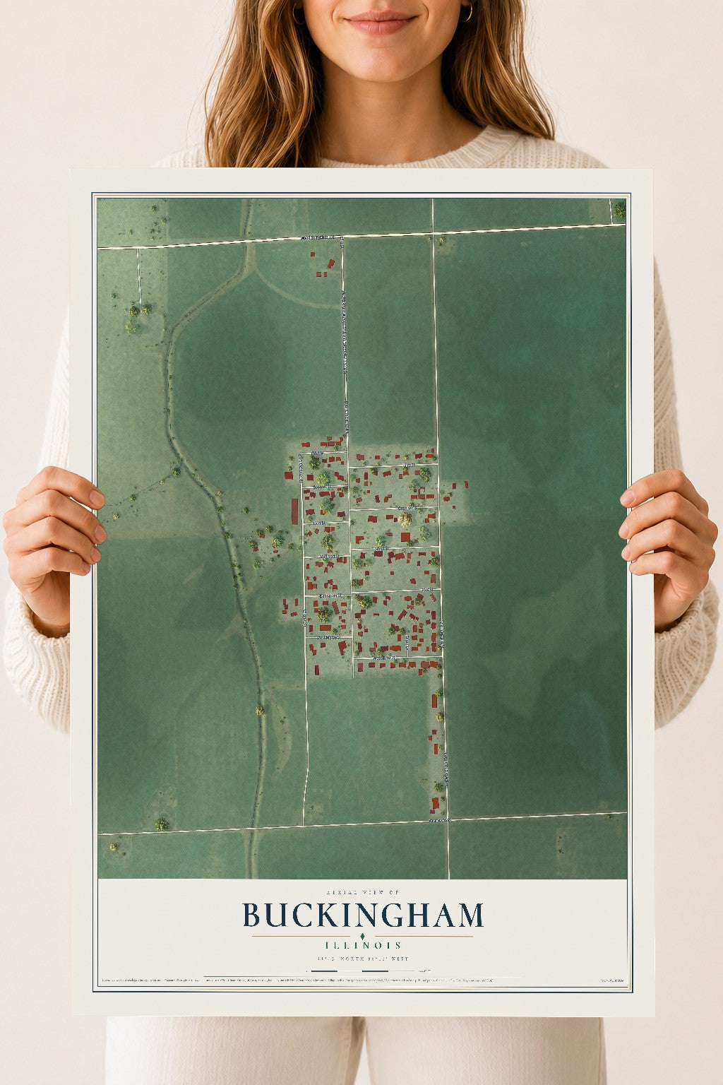 Map of Buckingham, Illinois, 18 x 24 inch unframed archival matte print