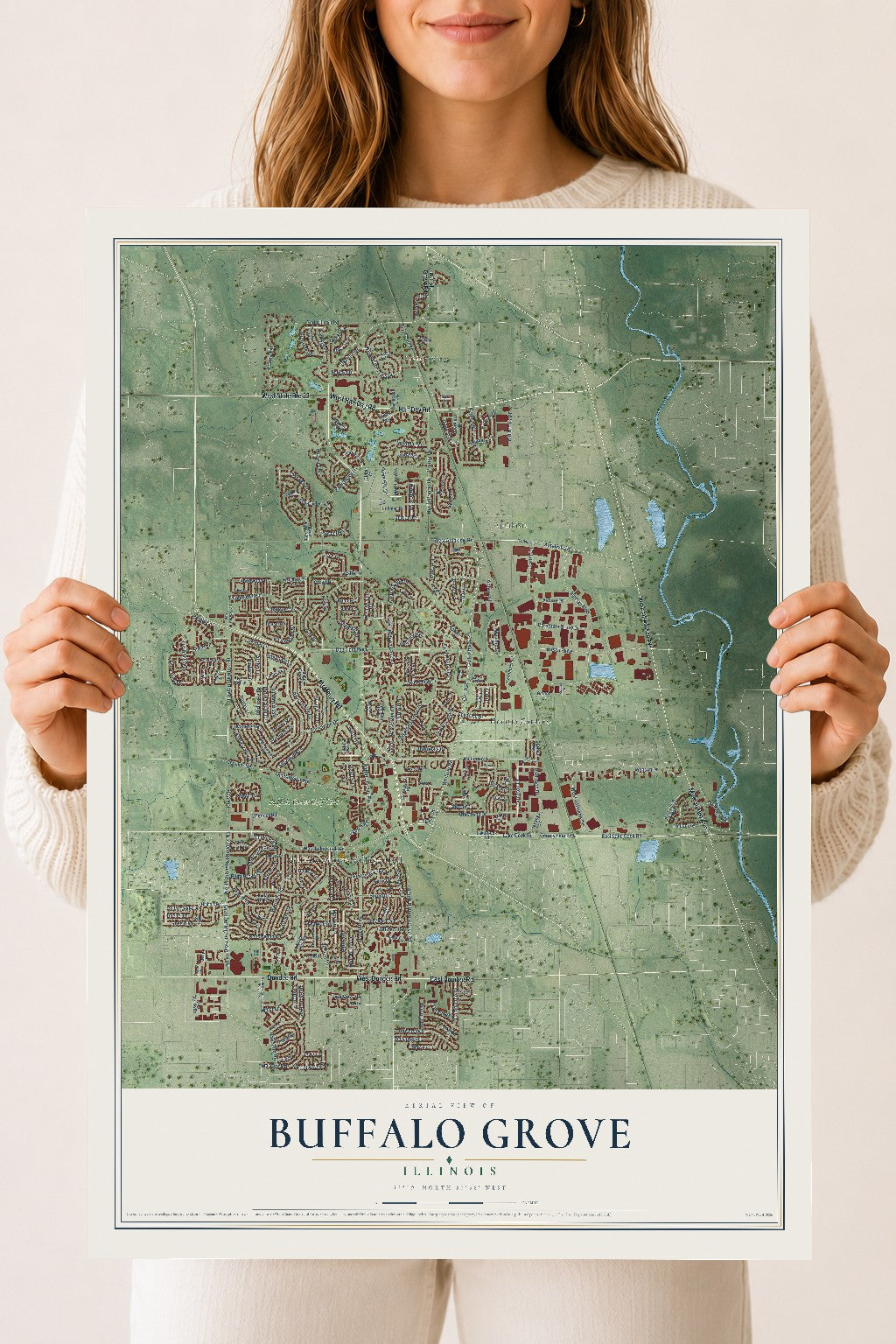 Map of Buffalo Grove, Illinois, 18 x 24 inch unframed archival matte print