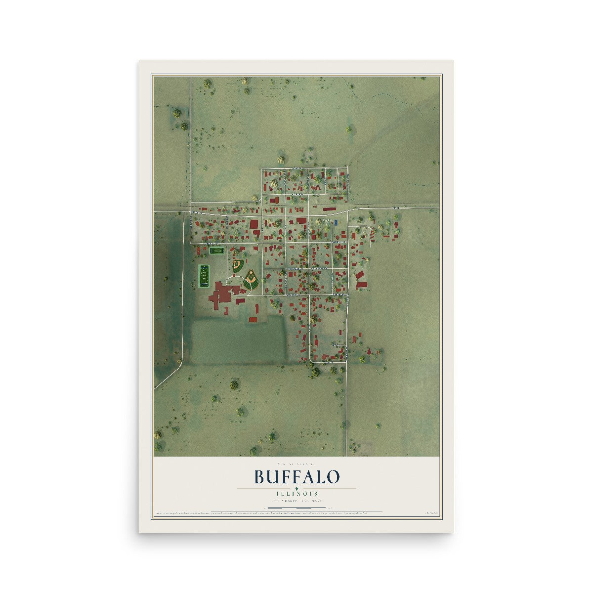 Map of Buffalo, Illinois, 12 x 18 inch unframed archival matte print