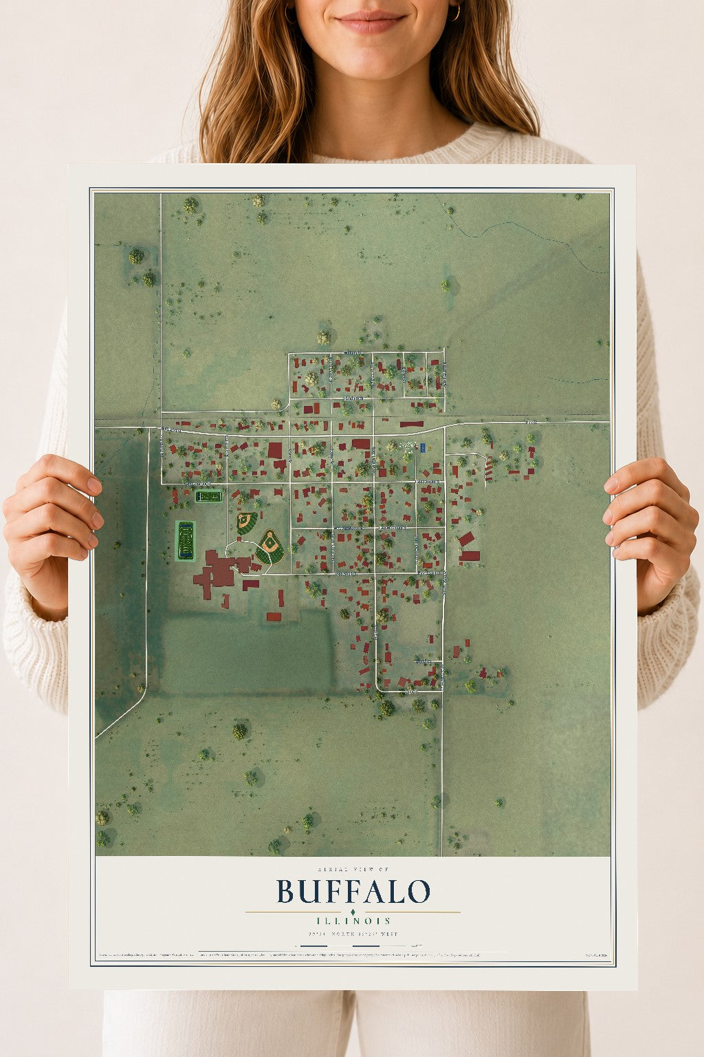Map of Buffalo, Illinois, 18 x 24 inch unframed archival matte print