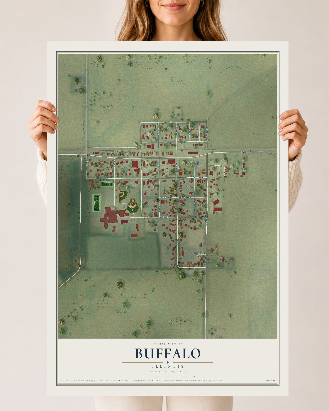 Map of Buffalo, Illinois, 24 x 36 inch unframed archival matte print