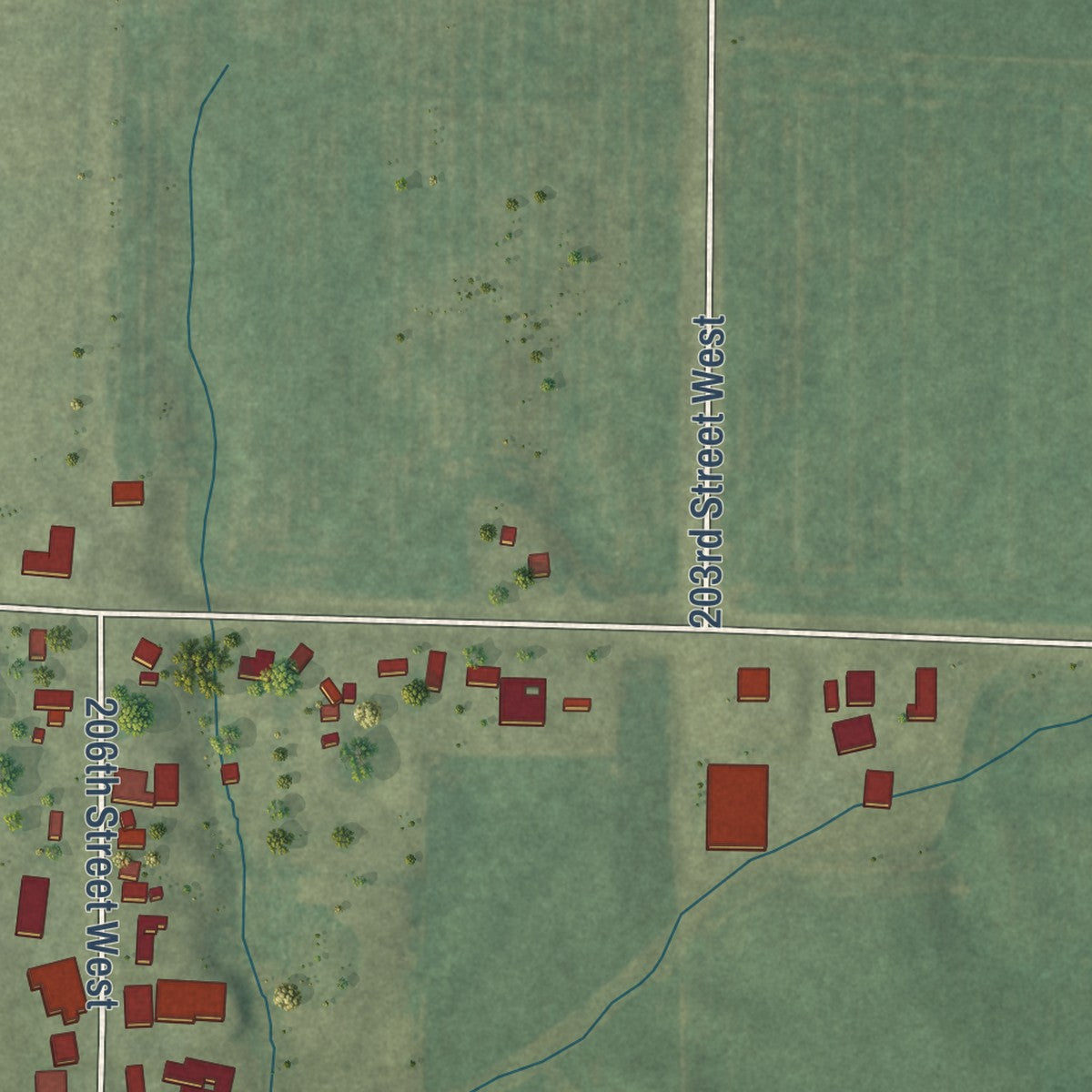 Close-up of the map of Buffalo Prairie, Illinois print showing street and building detail