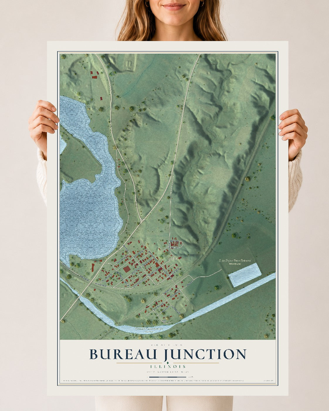 Map of Bureau Junction, Illinois, 24 x 36 inch unframed archival matte print