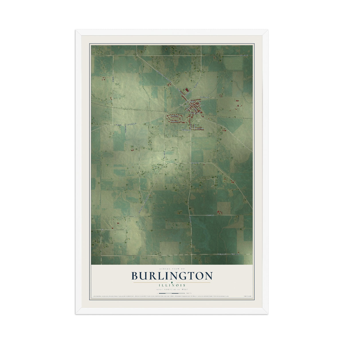 Map of Burlington, Illinois, 12 x 18 inch print in a white wood frame