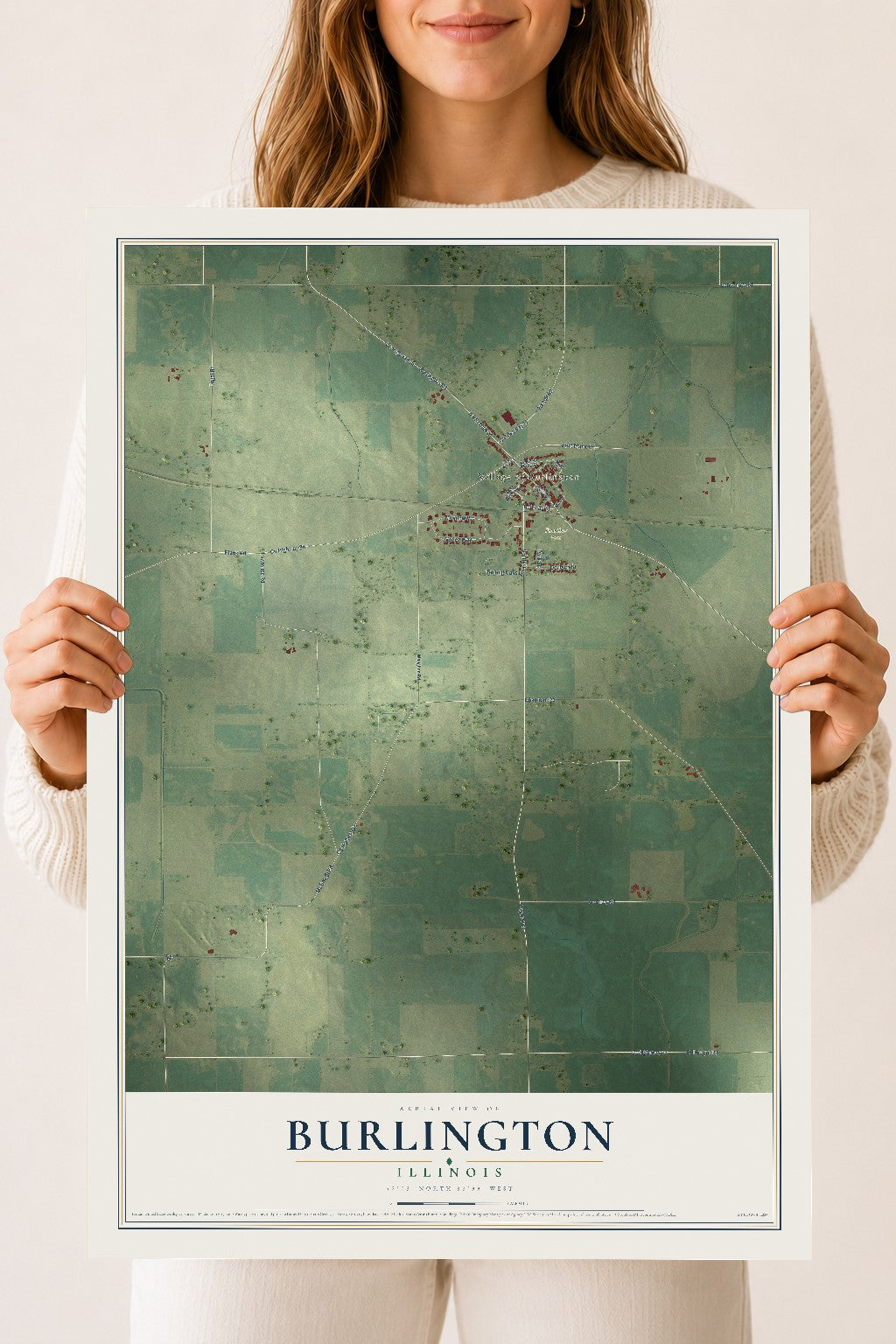 Map of Burlington, Illinois, 18 x 24 inch unframed archival matte print