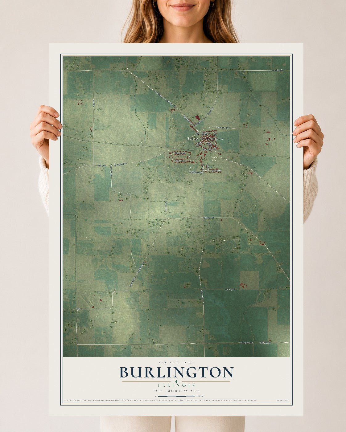 Map of Burlington, Illinois, 24 x 36 inch unframed archival matte print