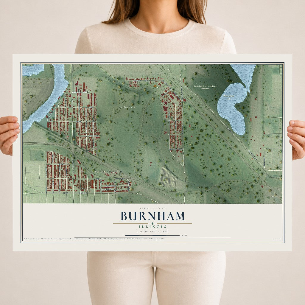 Map of Burnham, Illinois, 18 x 24 inch unframed archival matte print