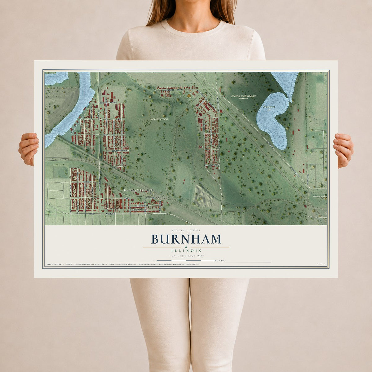 Map of Burnham, Illinois, 24 x 36 inch unframed archival matte print
