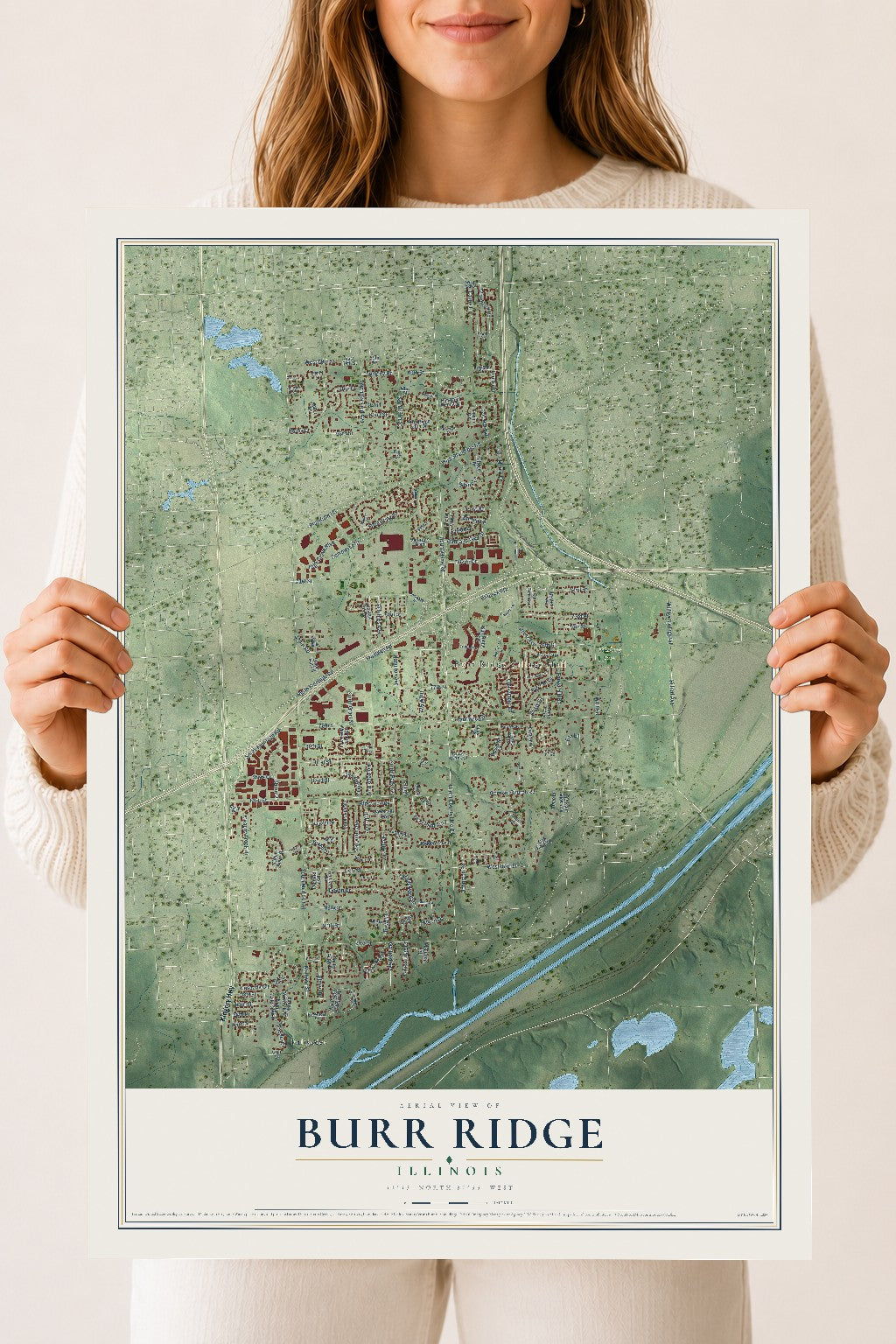 Map of Burr Ridge, Illinois, 18 x 24 inch unframed archival matte print