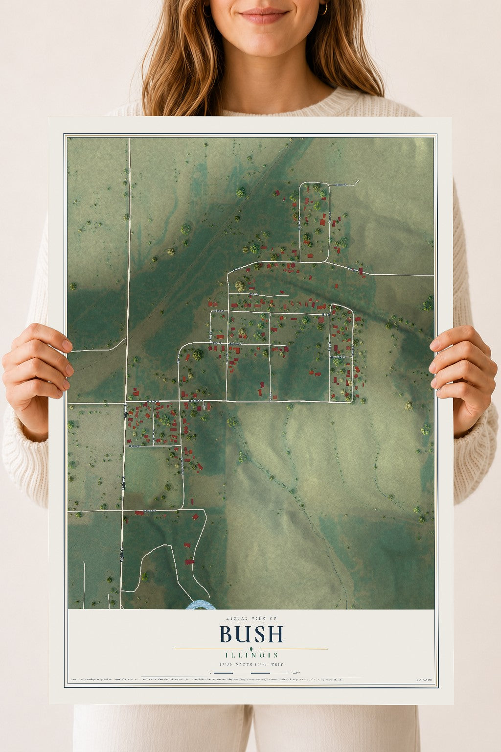 Map of Bush, Illinois, 18 x 24 inch unframed archival matte print