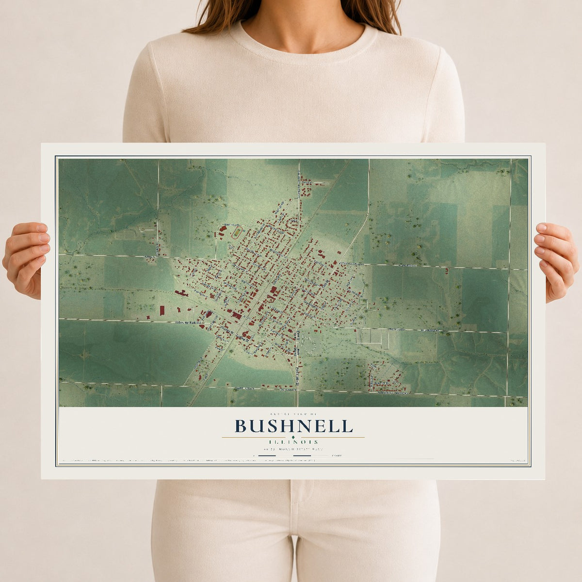 Map of Bushnell, Illinois, 12 x 18 inch unframed archival matte print