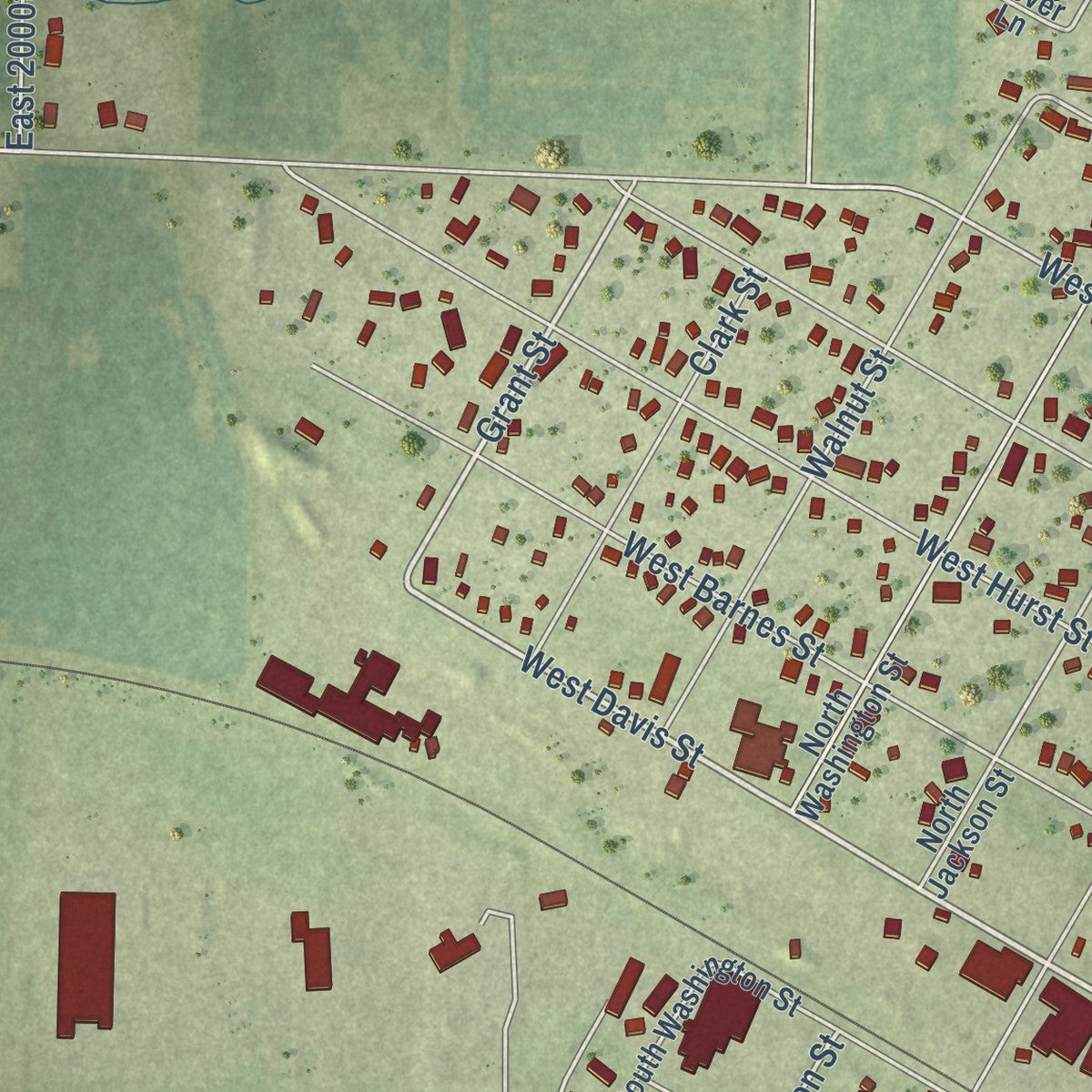 Second close-up of the map of Bushnell, Illinois print showing more streets and buildings