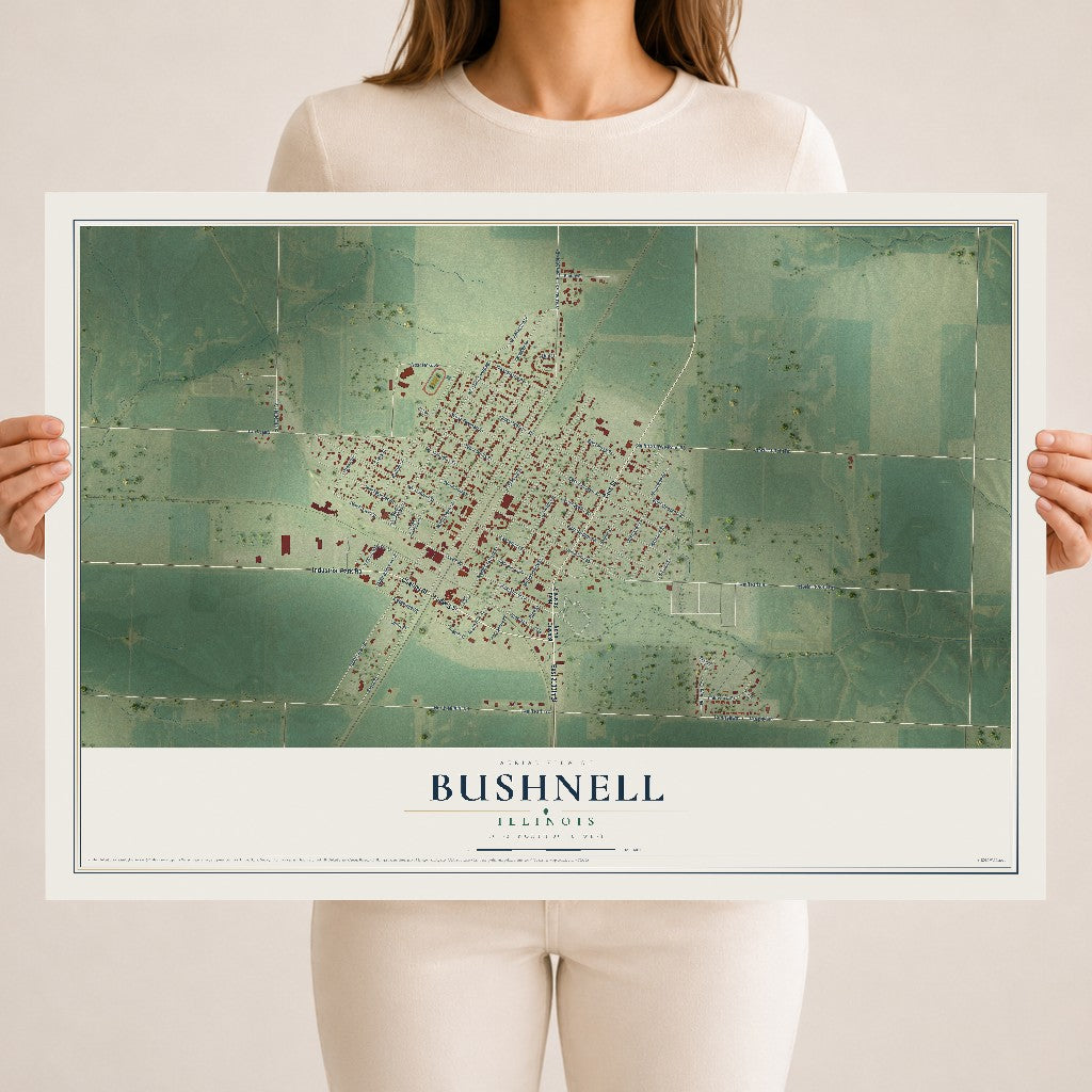 Map of Bushnell, Illinois, 18 x 24 inch unframed archival matte print