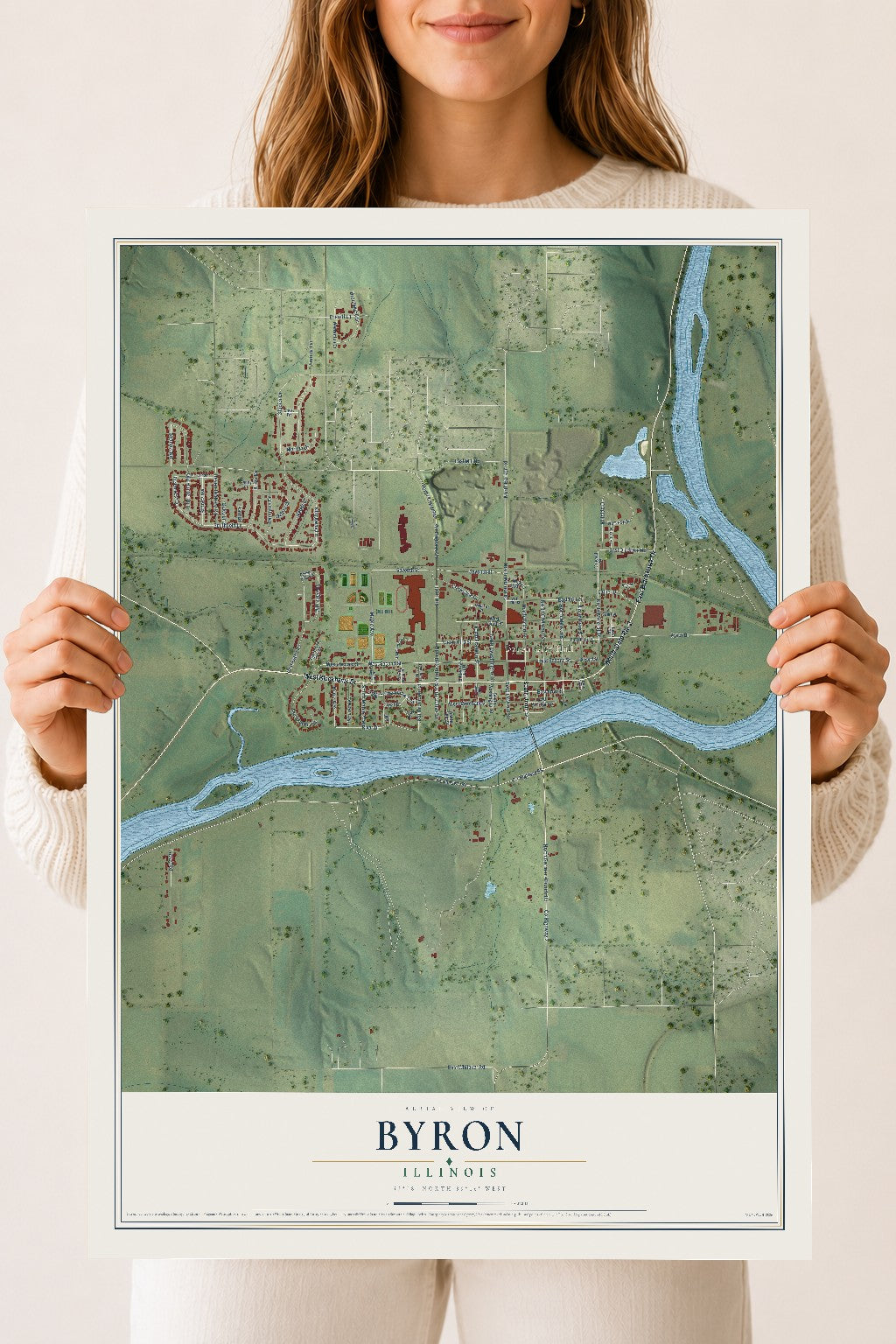 Map of Byron, Illinois, 18 x 24 inch unframed archival matte print