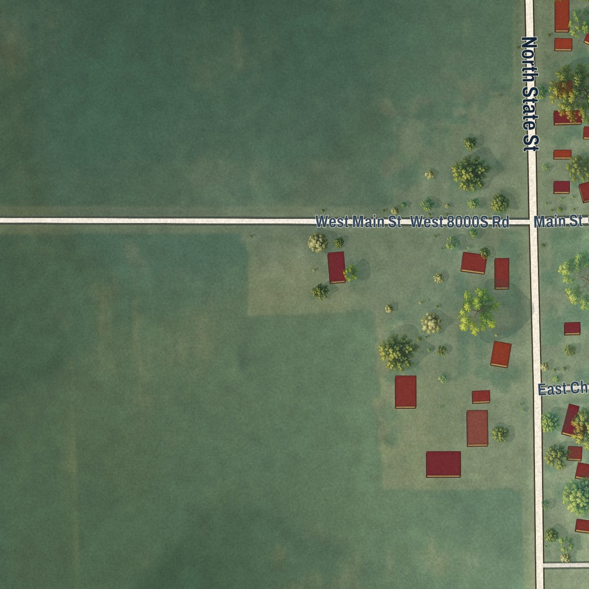 Second close-up of the map of Cabery, Illinois print showing more streets and buildings
