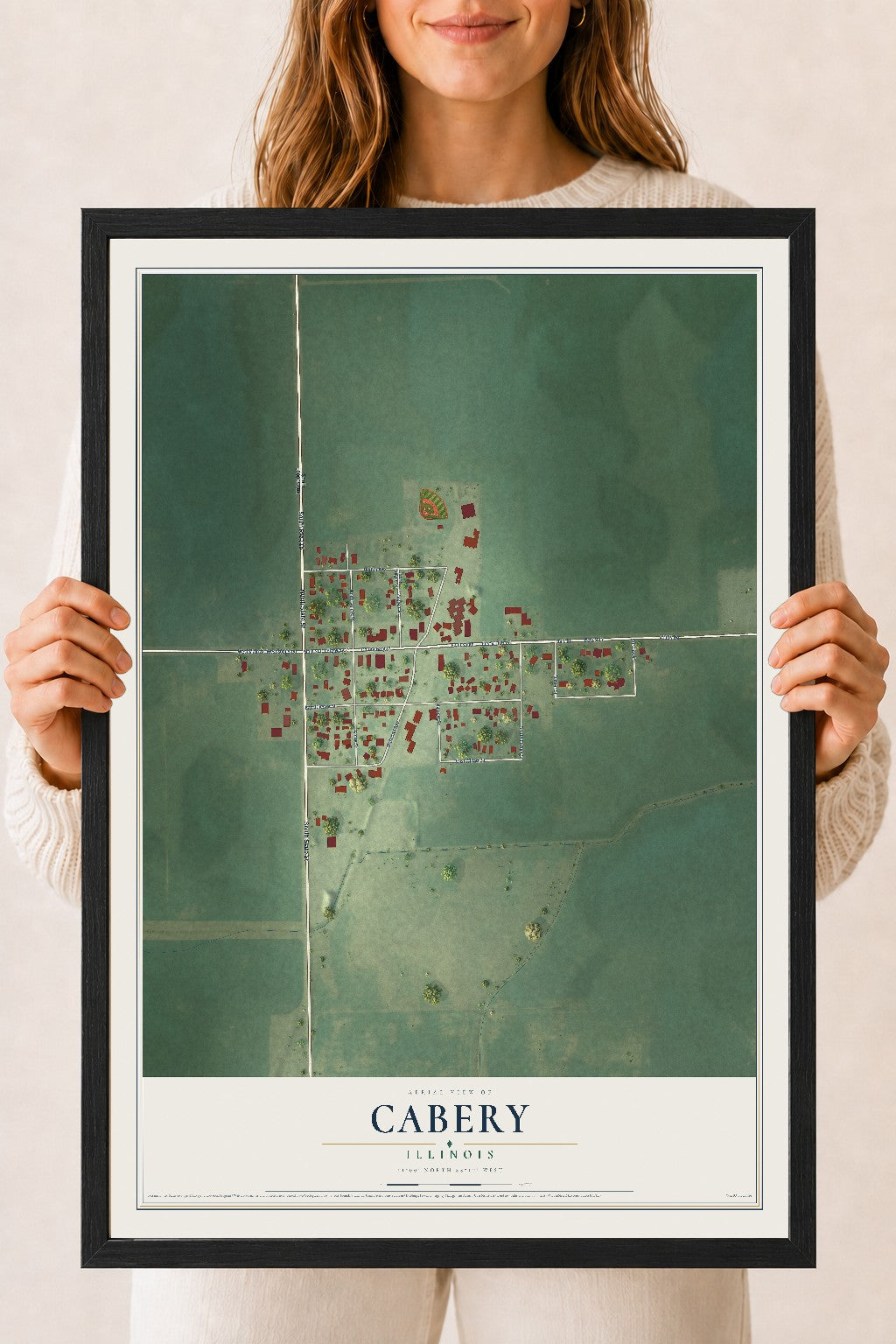 Map of Cabery, Illinois, 18 x 24 inch print in a black wood frame