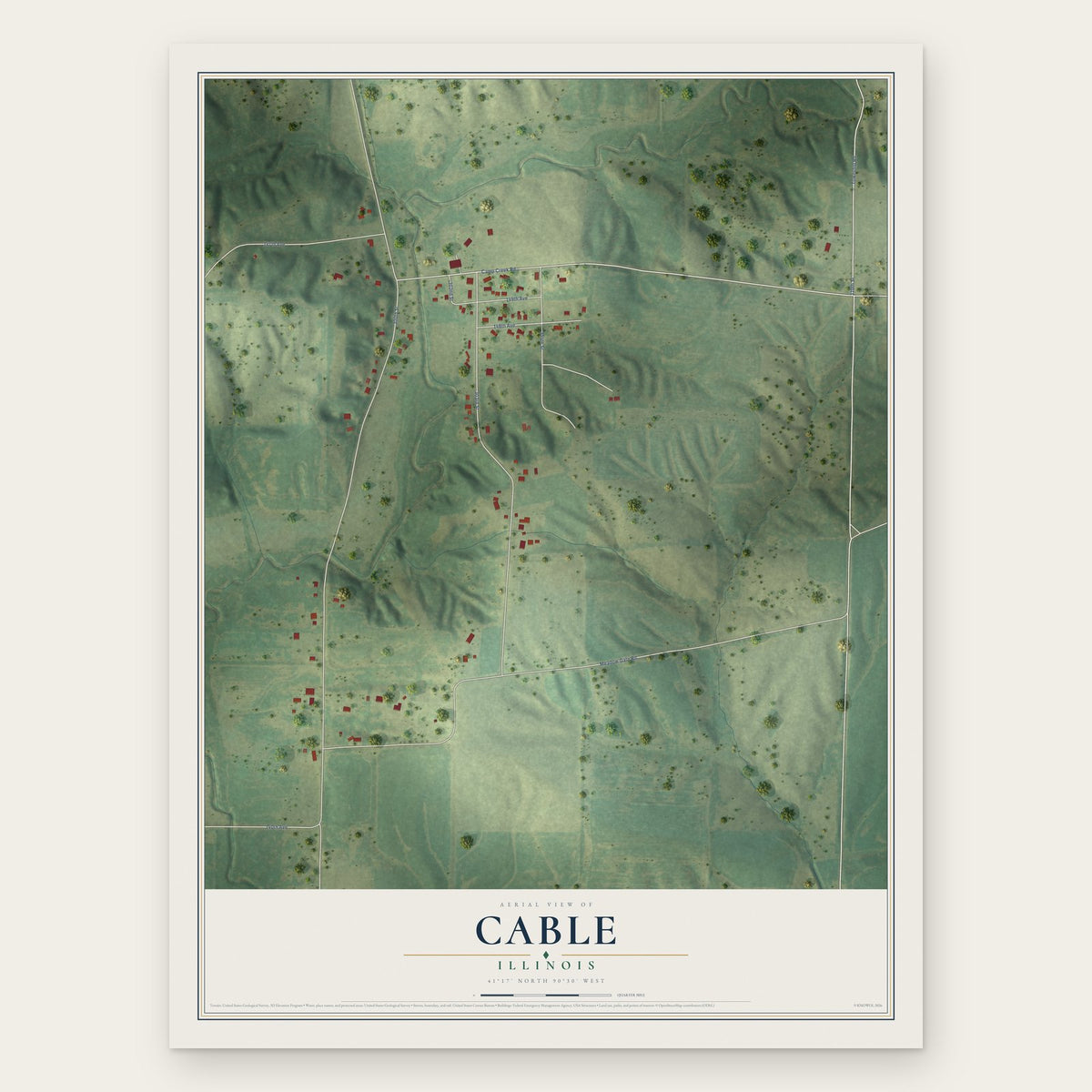 Cable, Illinois map print, the full design