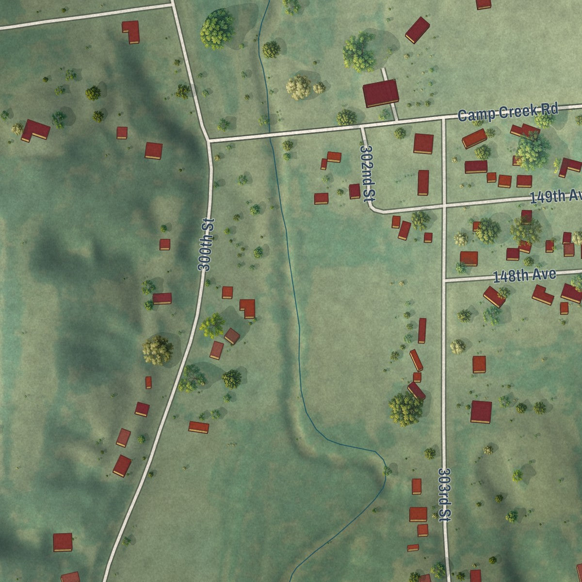 Close-up of the map of Cable, Illinois print showing street and building detail