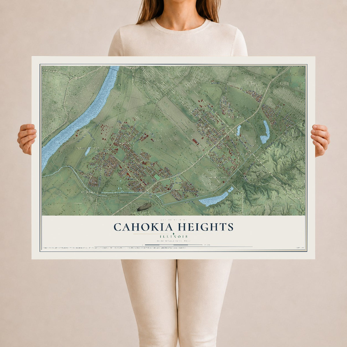 Map of Cahokia Heights, Illinois, 24 x 36 inch unframed archival matte print