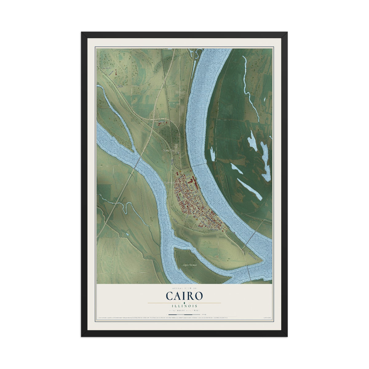 Map of Cairo, Illinois, 12 x 18 inch print in a black wood frame