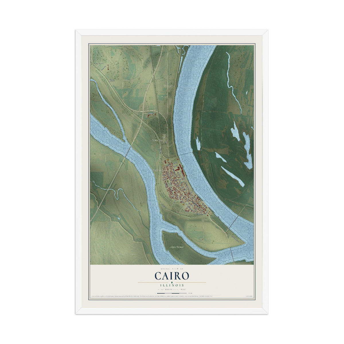 Map of Cairo, Illinois, 12 x 18 inch print in a white wood frame