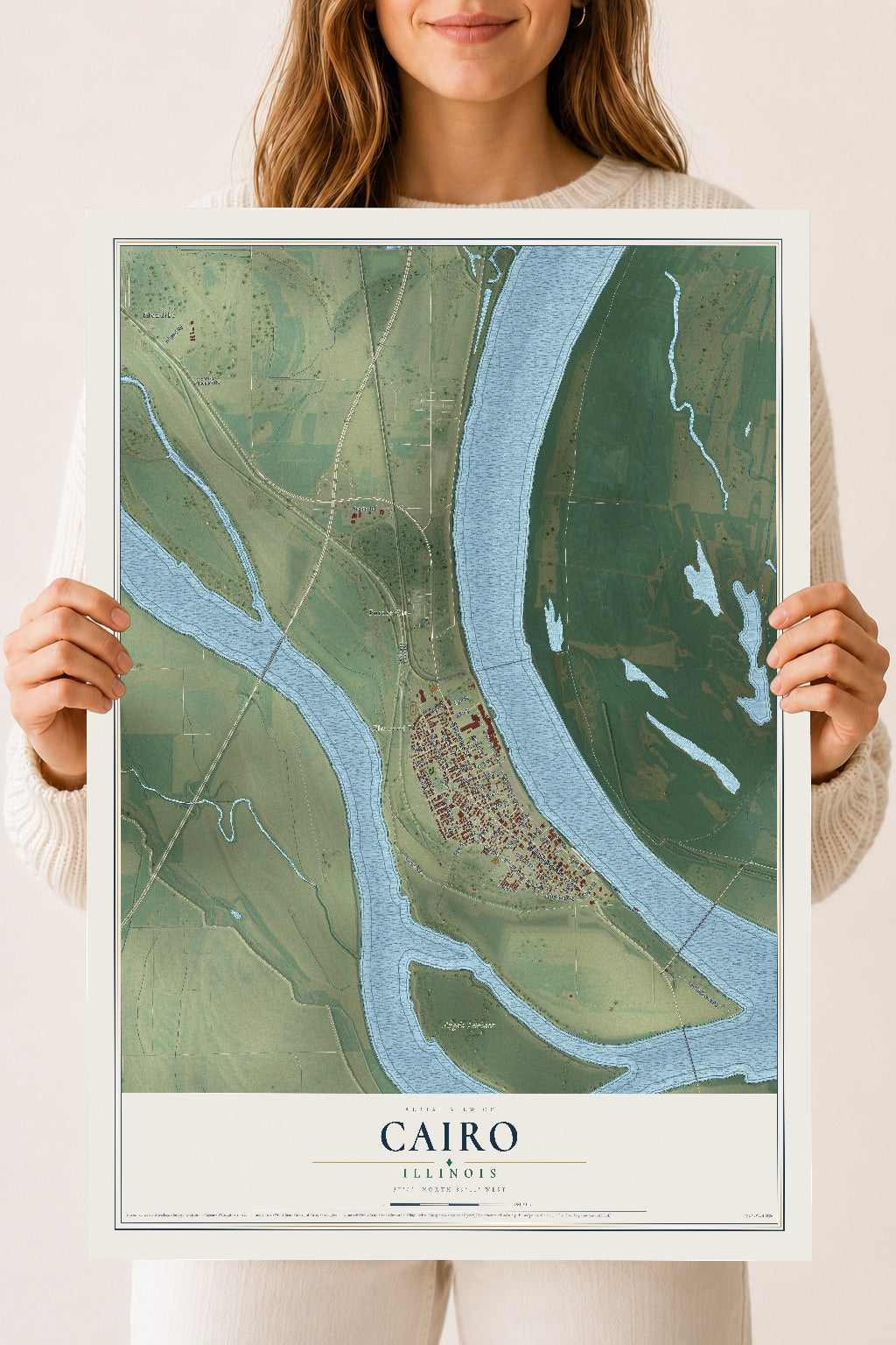 Map of Cairo, Illinois, 18 x 24 inch unframed archival matte print