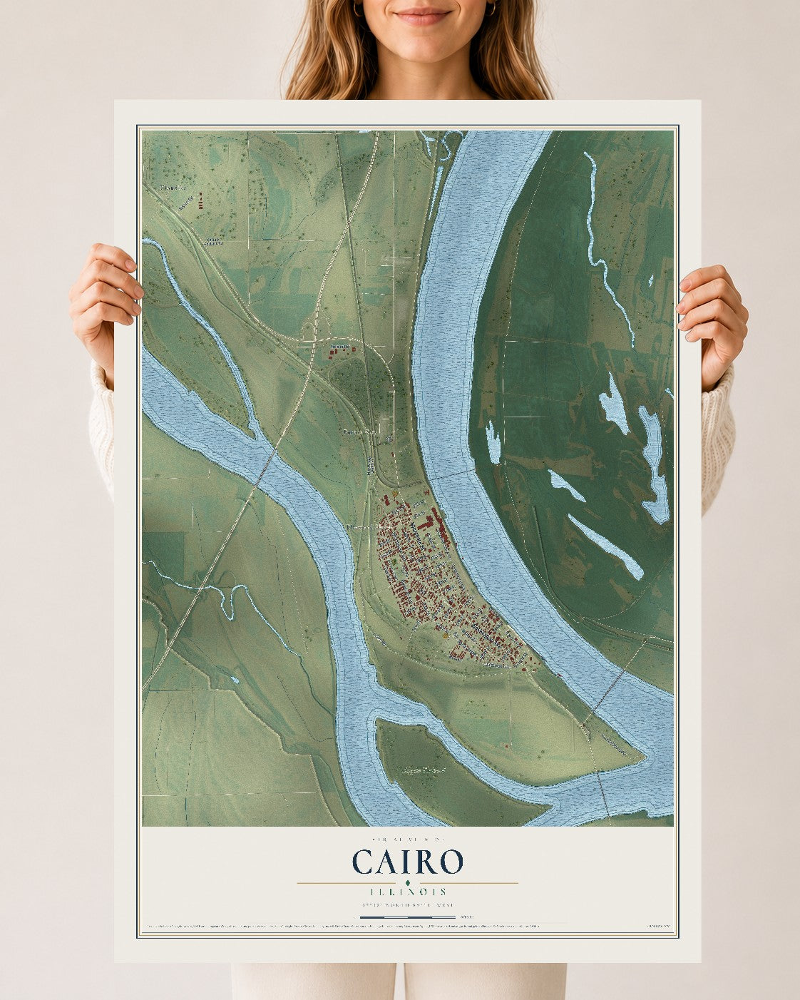 Map of Cairo, Illinois, 24 x 36 inch unframed archival matte print