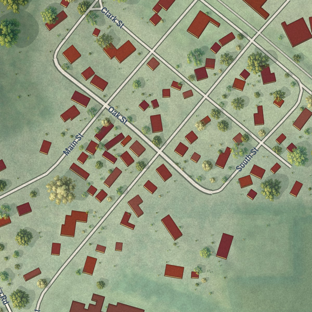 Close-up of the map of Caledonia, Illinois print showing street and building detail