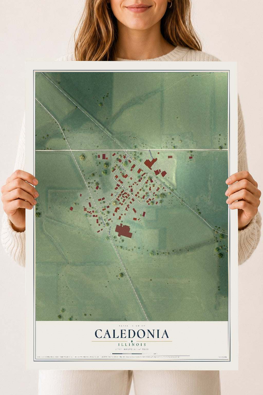 Map of Caledonia, Illinois, 18 x 24 inch unframed archival matte print