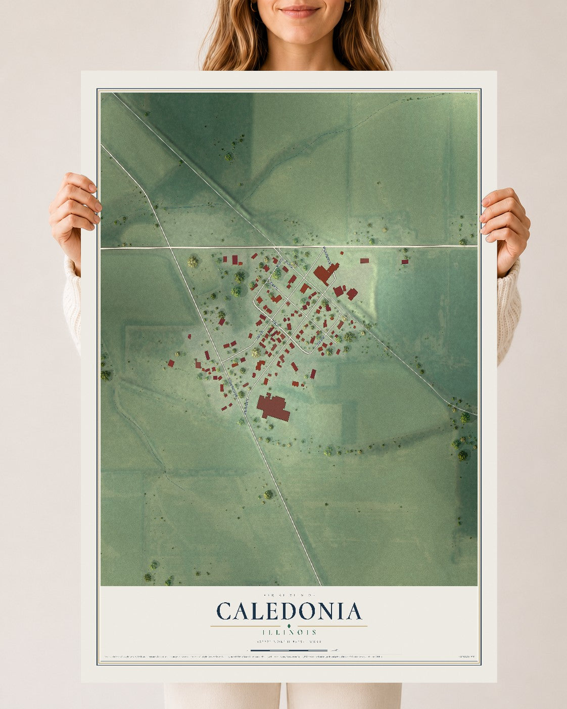 Map of Caledonia, Illinois, 24 x 36 inch unframed archival matte print