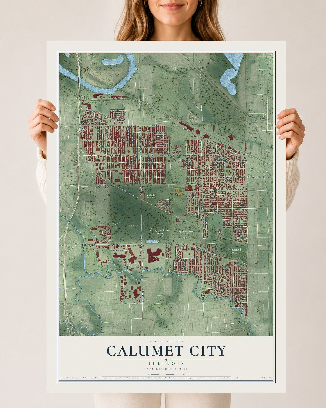 Map of Calumet City, Illinois, 24 x 36 inch unframed archival matte print