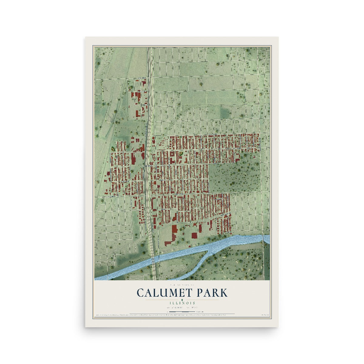 Map of Calumet Park, Illinois, 12 x 18 inch unframed archival matte print