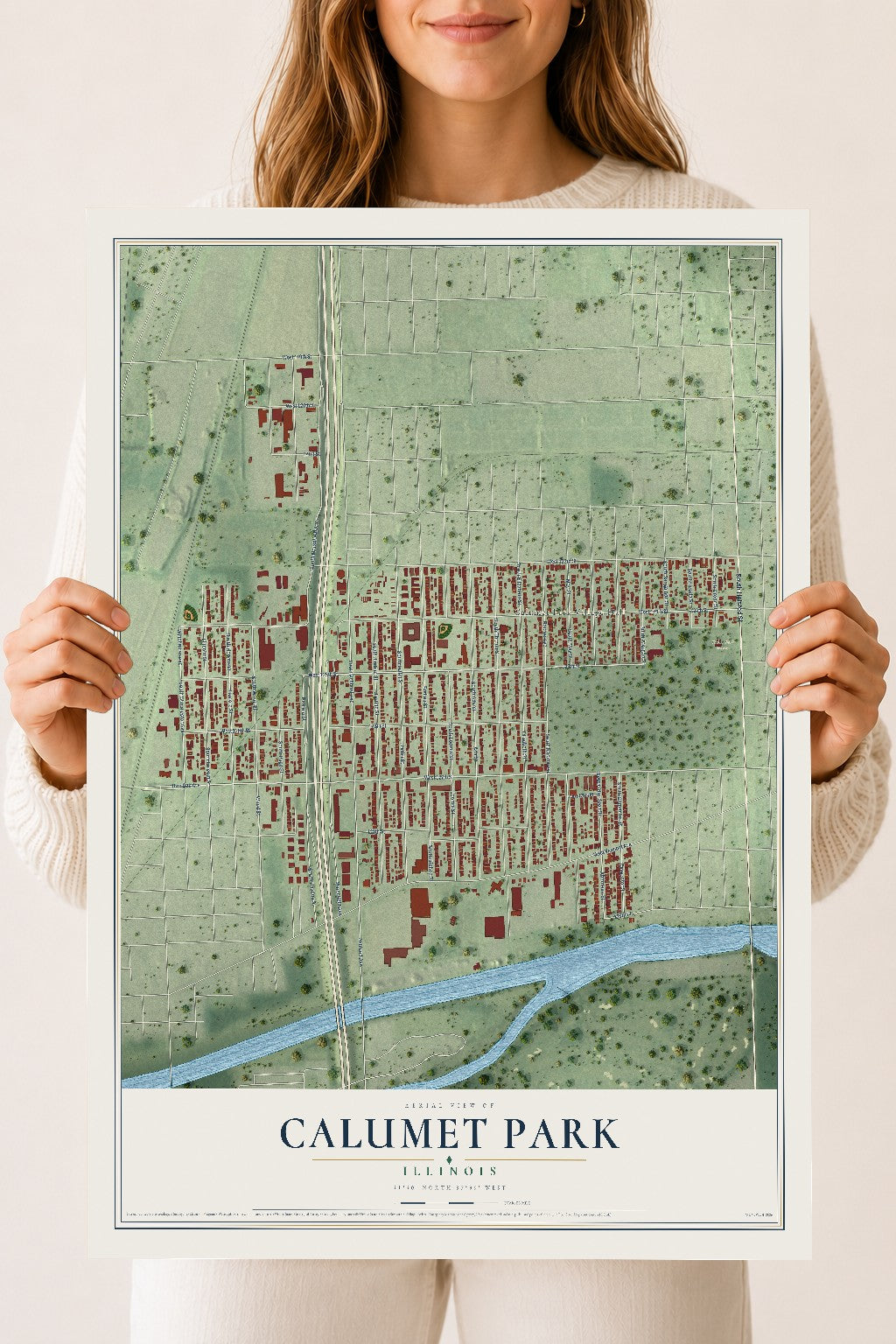 Map of Calumet Park, Illinois, 18 x 24 inch unframed archival matte print