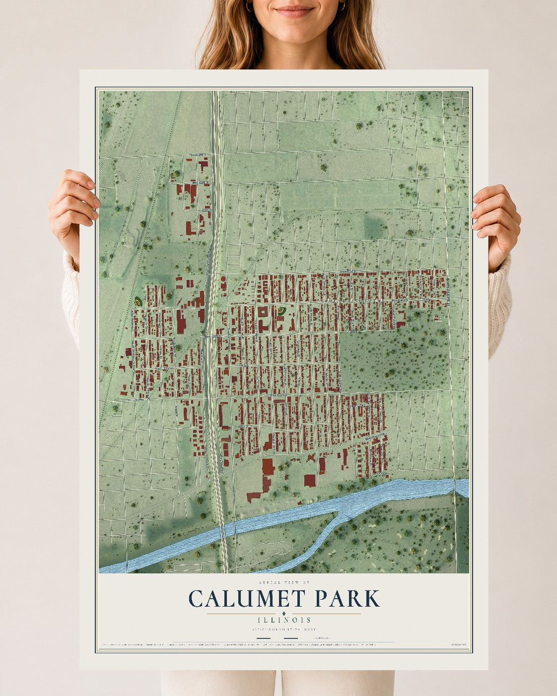 Map of Calumet Park, Illinois, 24 x 36 inch unframed archival matte print