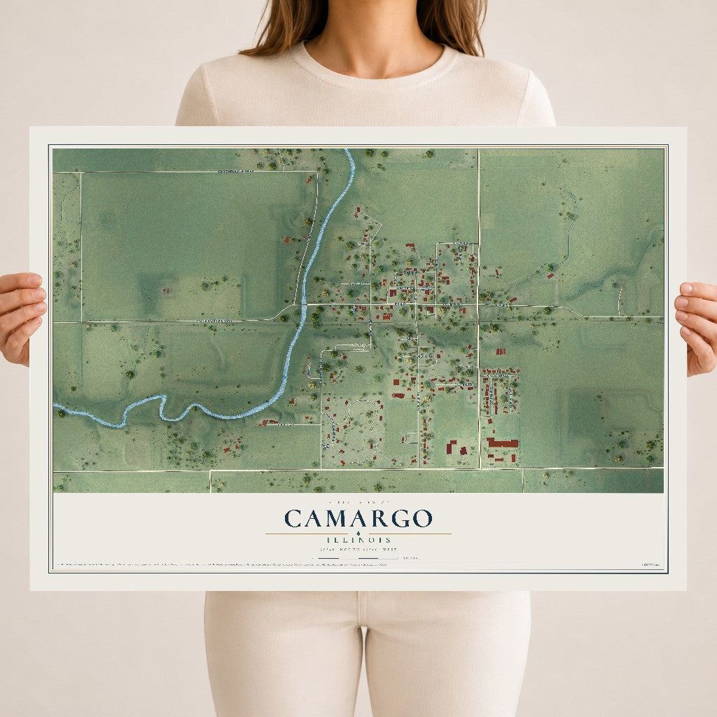 Map of Camargo, Illinois, 18 x 24 inch unframed archival matte print