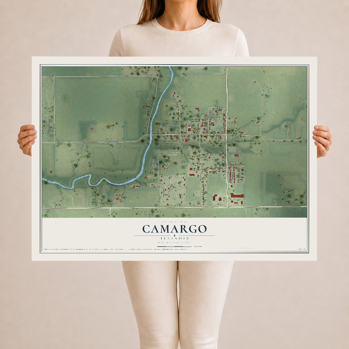 Map of Camargo, Illinois, 24 x 36 inch unframed archival matte print