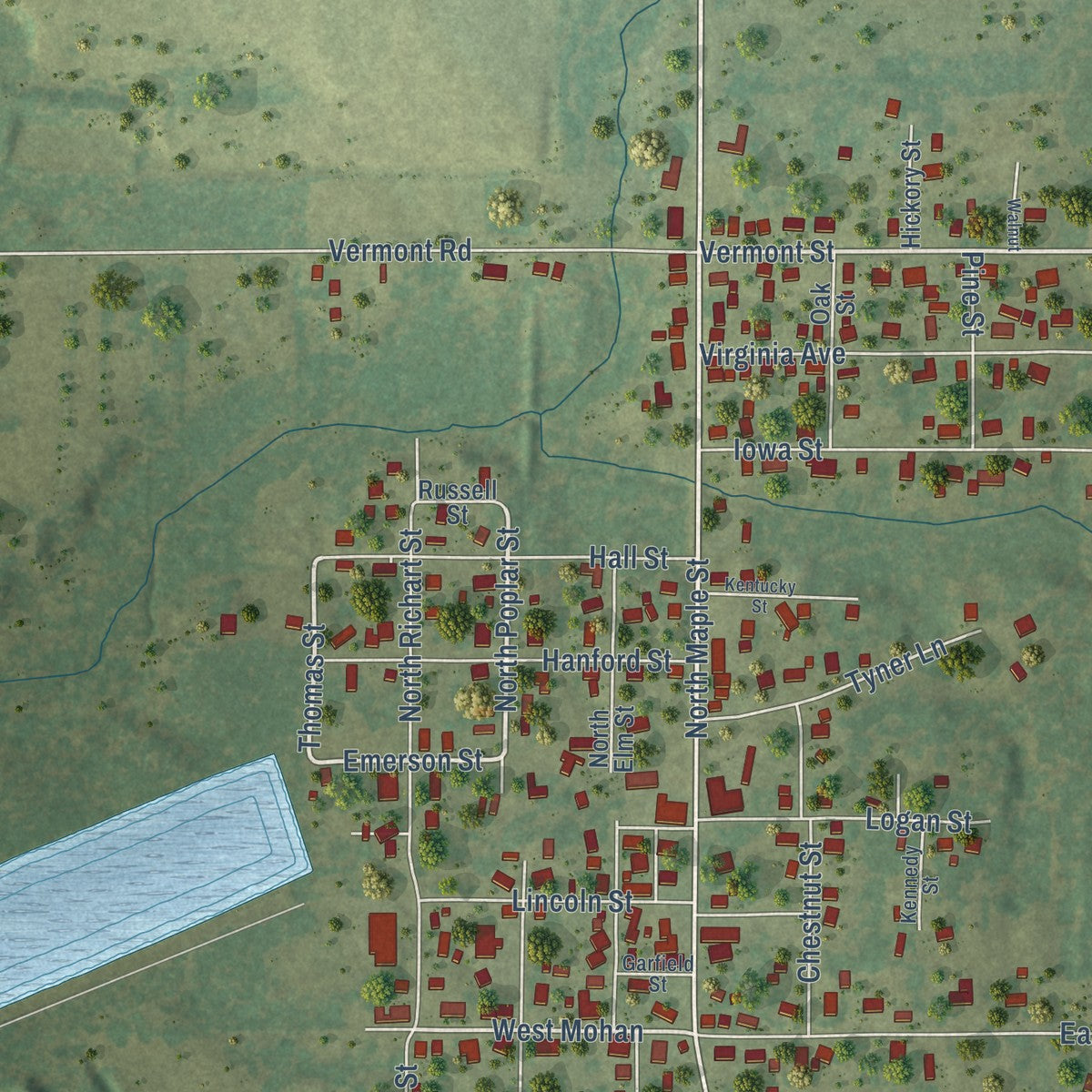 Close-up of the map of Cambria, Illinois print showing street and building detail